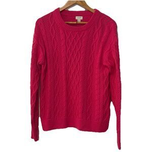 NWT J.Crew Cable Knit Cotton Fisherman Sweater Pink M 100% Cotton Women’s Medium
